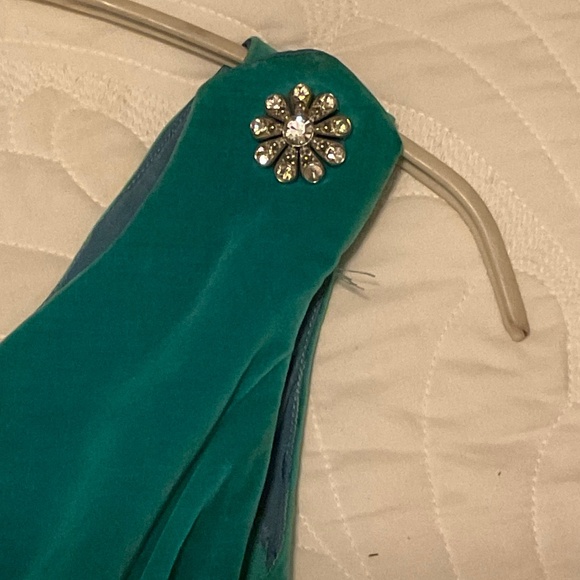 Exquisite 1950’s Aqua Velvet midi flare party dress - Picture 8 of 16
